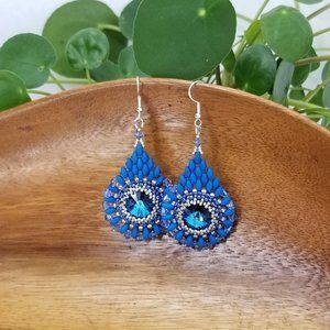 Handmade Ocean Blue  Crystal Cathedral Window Earrings
